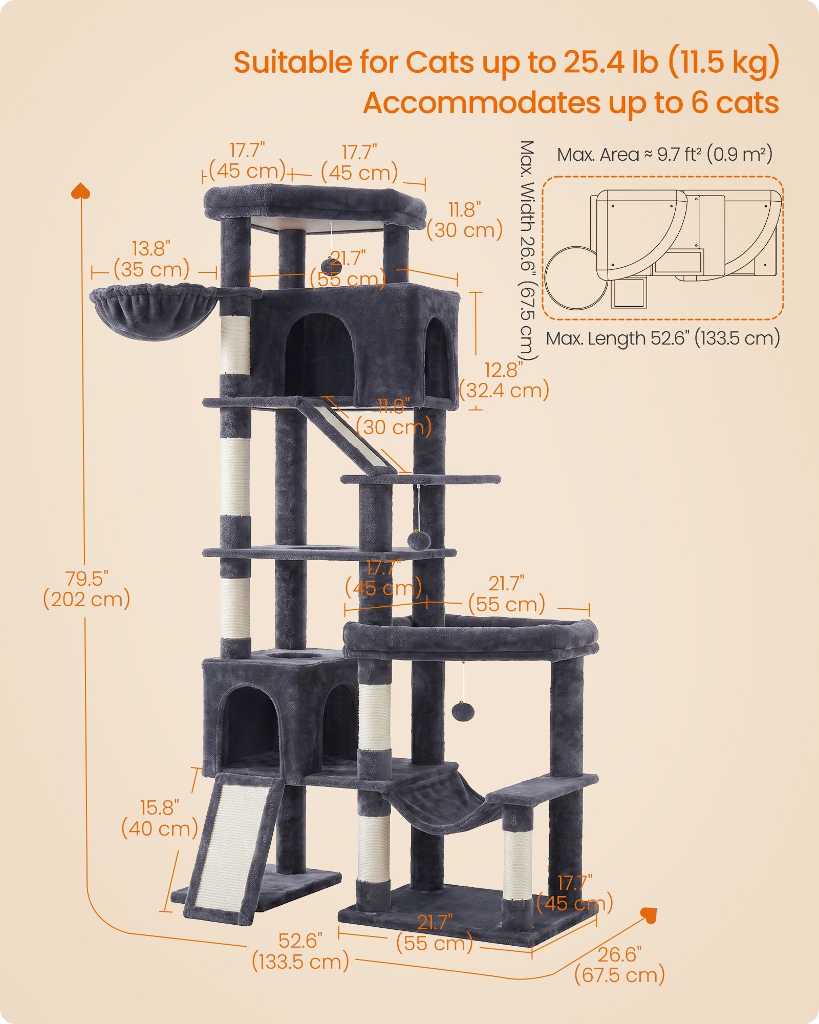 Multi-Level Cat Tree for Large Cats - Smoky Gray