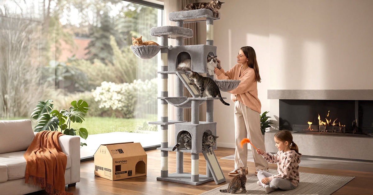 Cat Tree with Sisal Scratching Posts - Dove Gray
