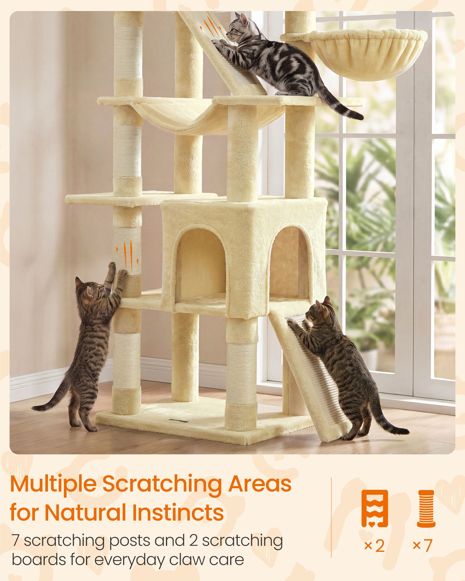 Cat Tree with Sisal Scratching Posts - Beige