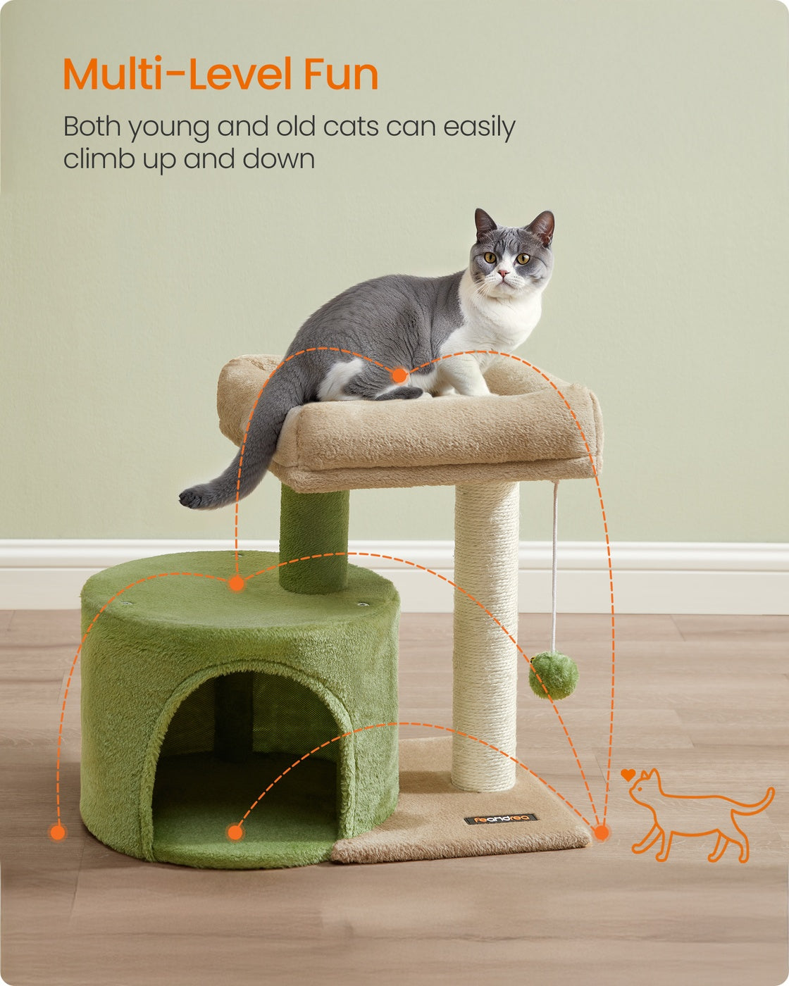 Small Cat Tower - Sisal Scratching Post - 18 Inch Compact Cat Tree