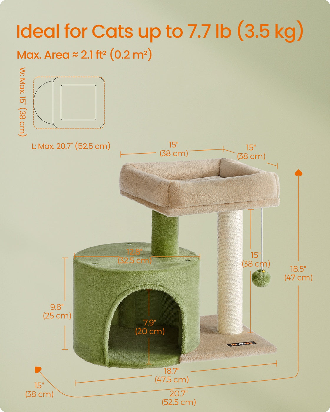Small Cat Tower - Sisal Scratching Post - 18 Inch Compact Cat Tree