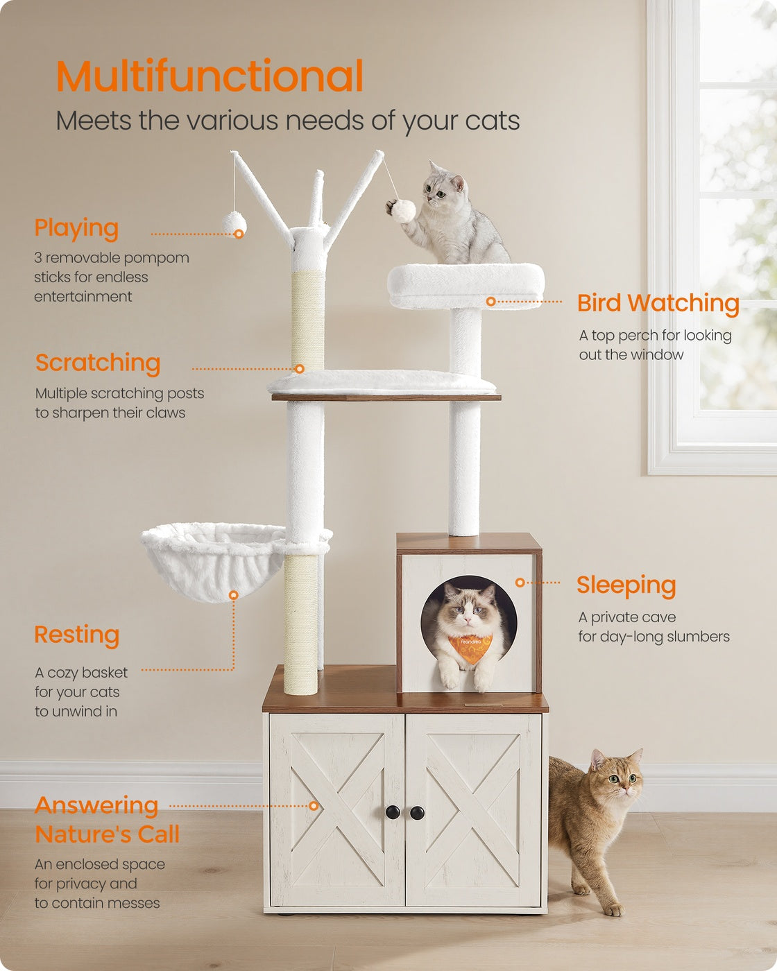 Cat Tree - Hidden Litter Box Enclosure - Scratching Posts