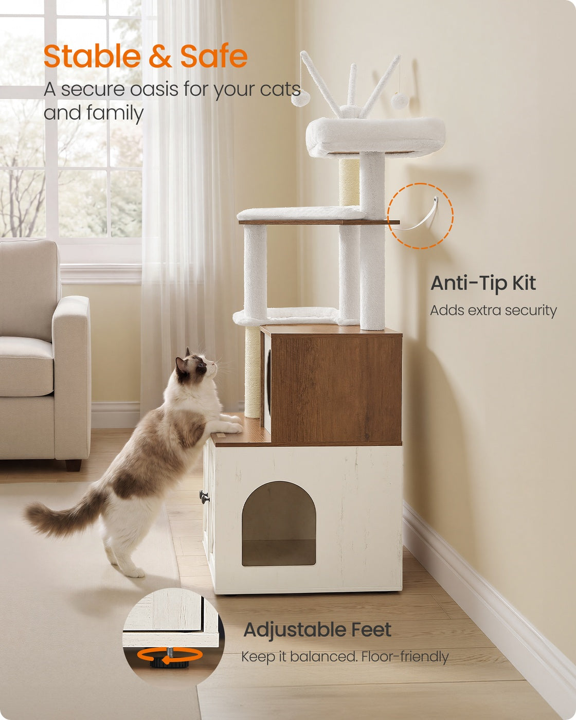 Cat Tree - Hidden Litter Box Enclosure - Scratching Posts