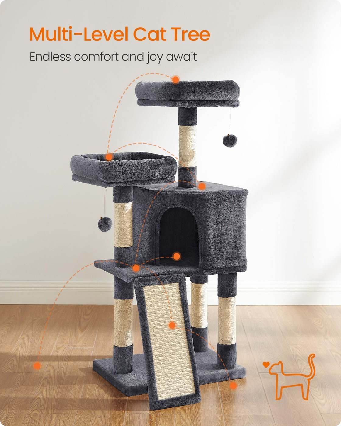 Cat Tree Condo - 45 Inch - Scratching Post - Multi-Level Cat Tower