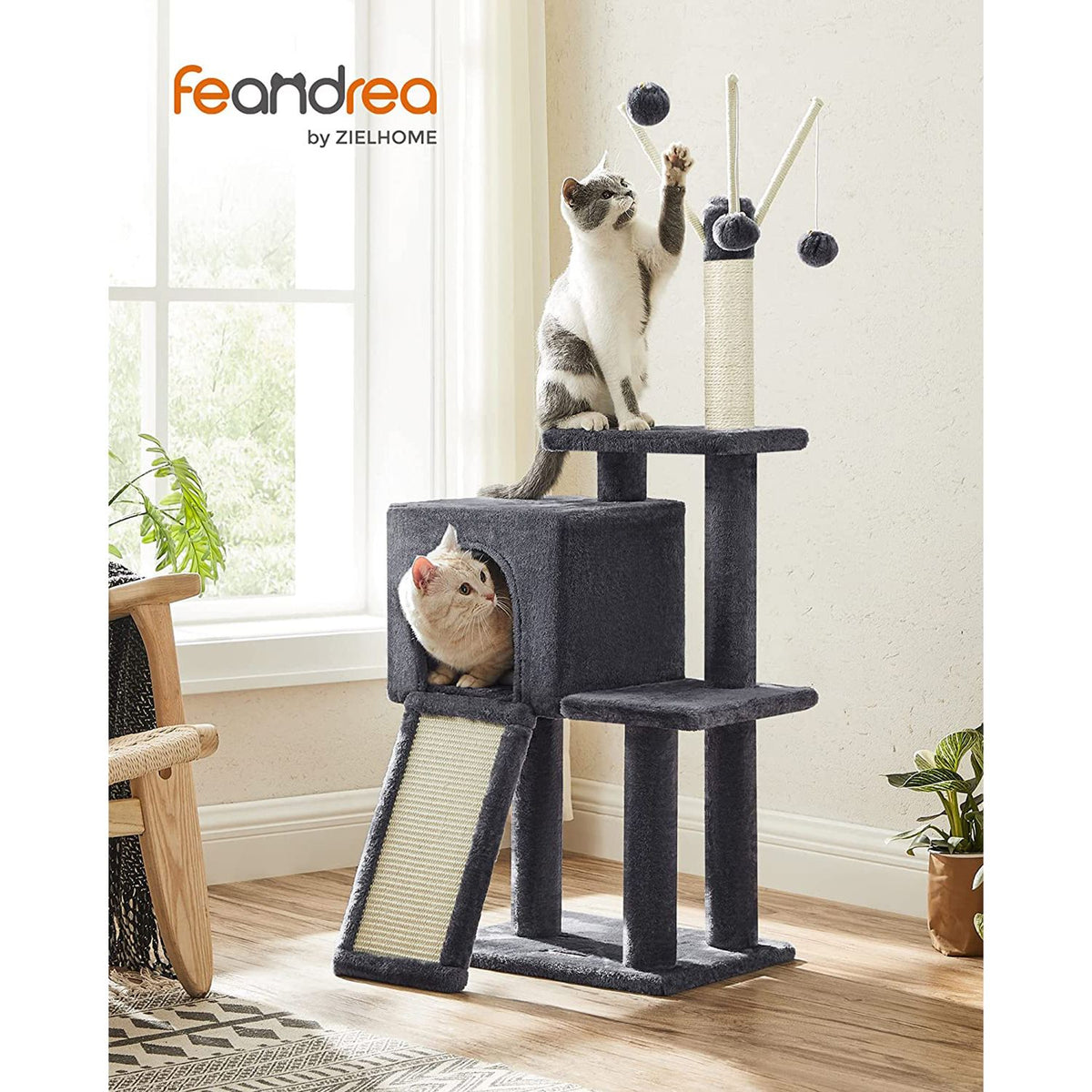 46.5-Inch Cat Tower for Indoor Cats - Smoky Gray