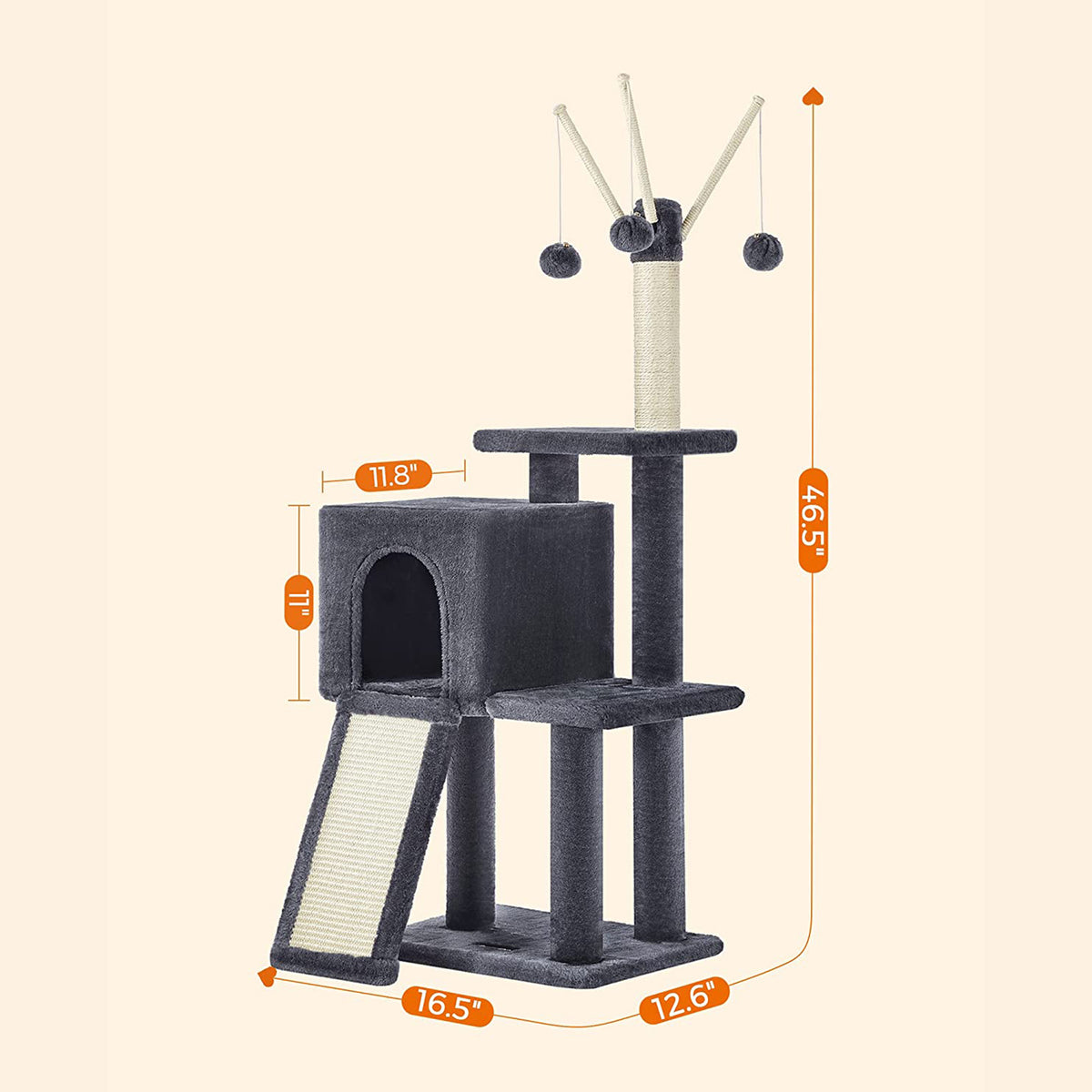 46.5-Inch Cat Tower for Indoor Cats - Smoky Gray