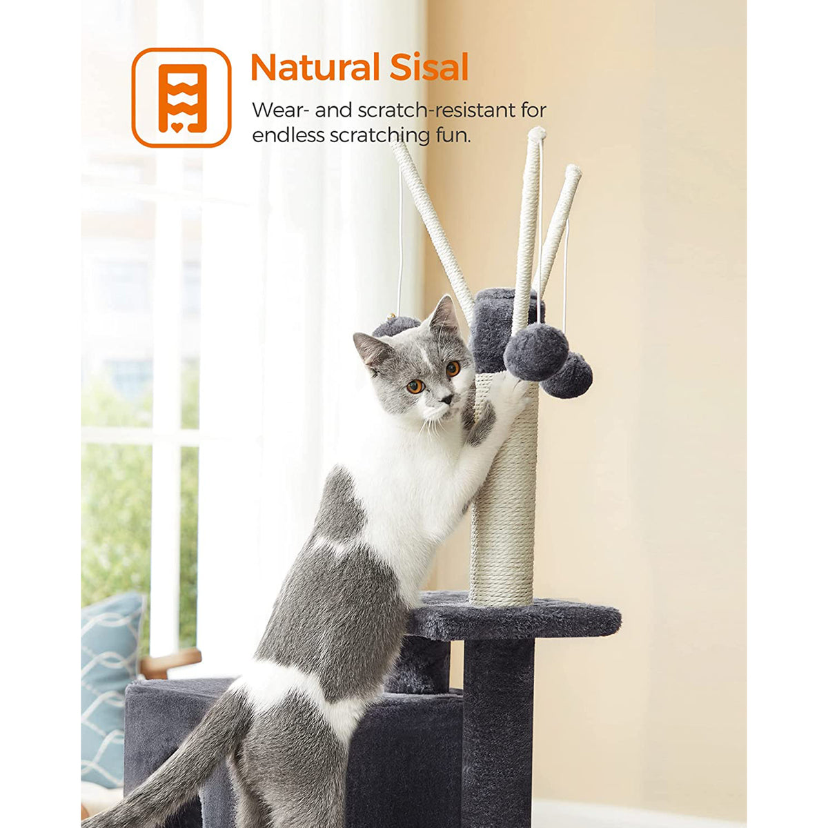 46.5-Inch Cat Tower for Indoor Cats - Smoky Gray