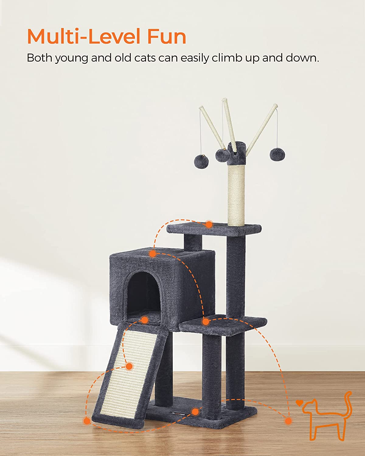 46.5-Inch Cat Tower for Indoor Cats - Smoky Gray