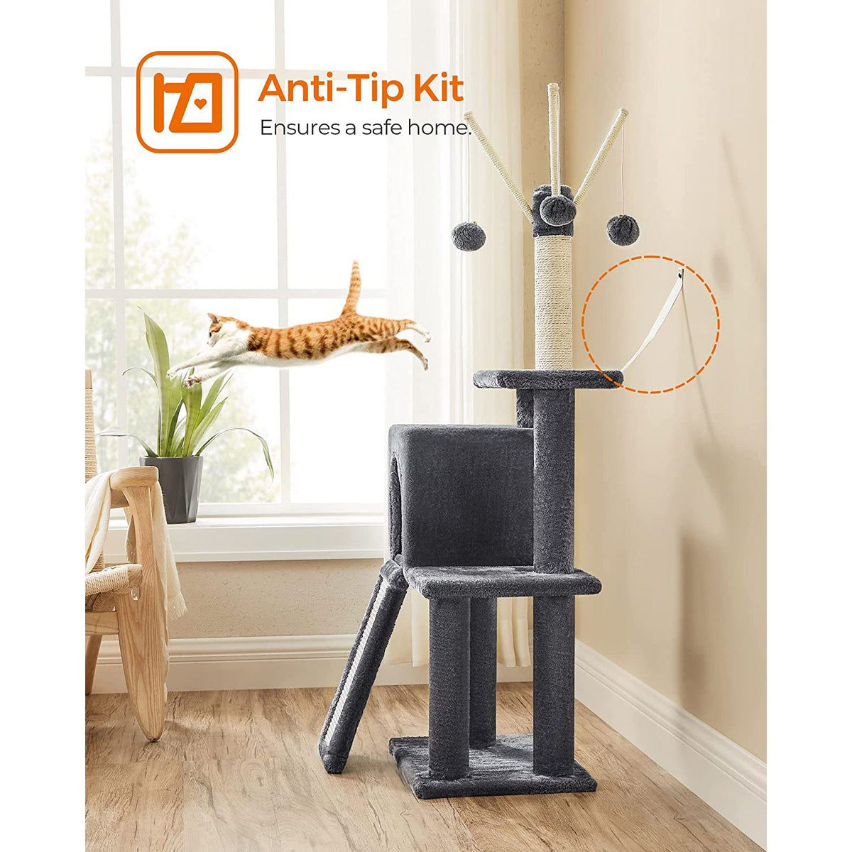 46.5-Inch Cat Tower for Indoor Cats - Smoky Gray