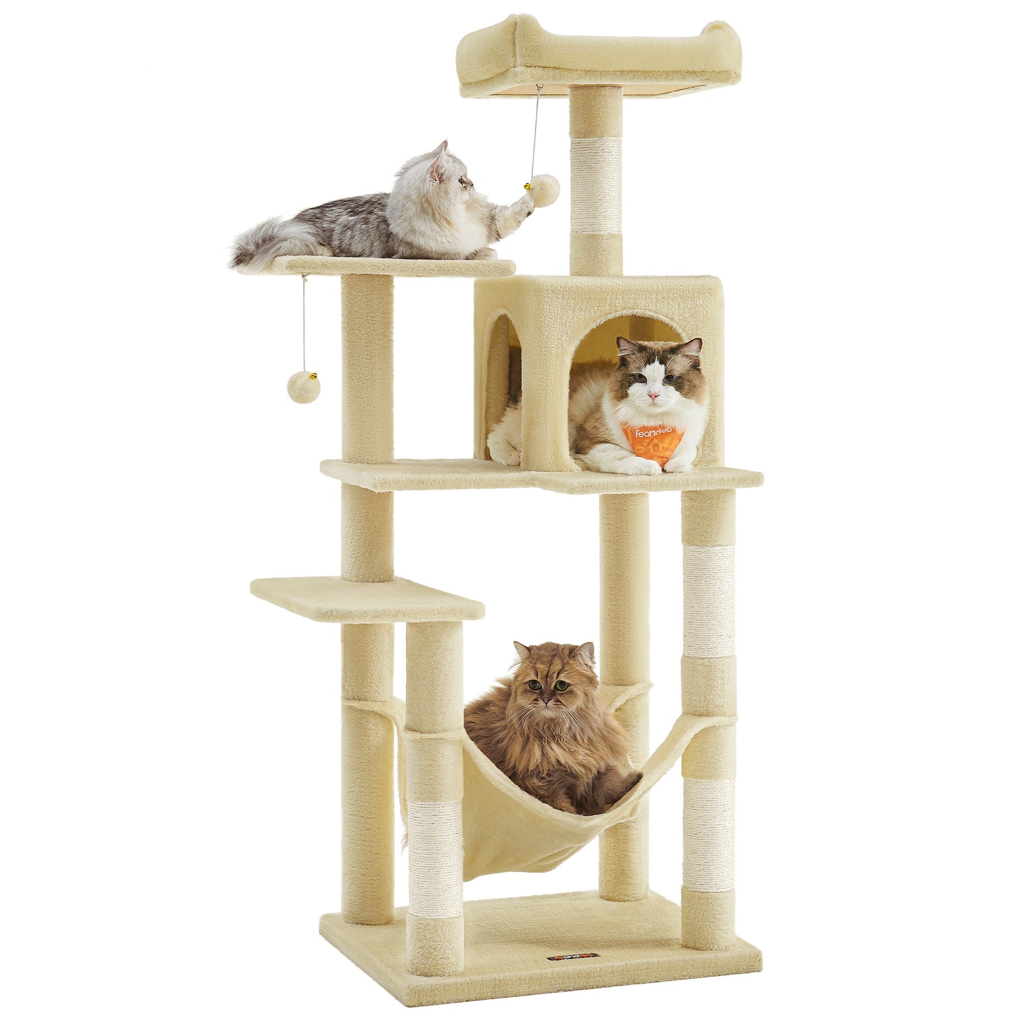 Cat Tree - 56.3-Inch Cat Tower for Indoor Cats - Multi-Level Cat Condo with 4 Scratching Posts Beige - Beige - 21.7"L x 17.7"W x 54.2"H