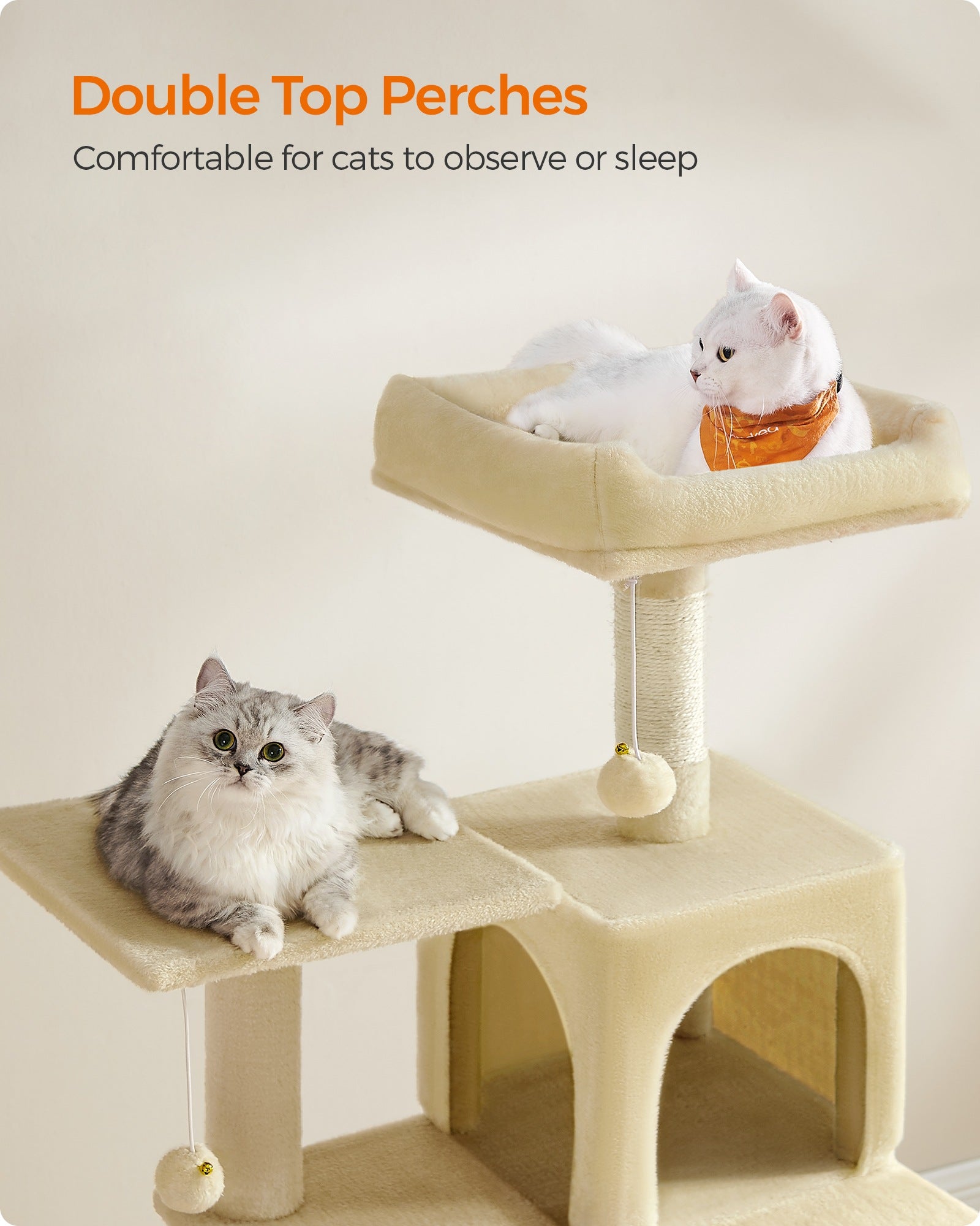 Cat Tree - 56.3-Inch Cat Tower for Indoor Cats - Multi-Level Cat Condo with 4 Scratching Posts Beige - Beige