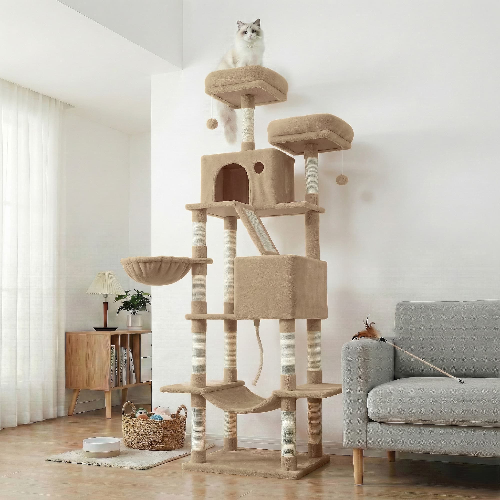 Large Cat Tree with Scratching Posts Hammock and Perches for Indoor Cats - Camel Brown