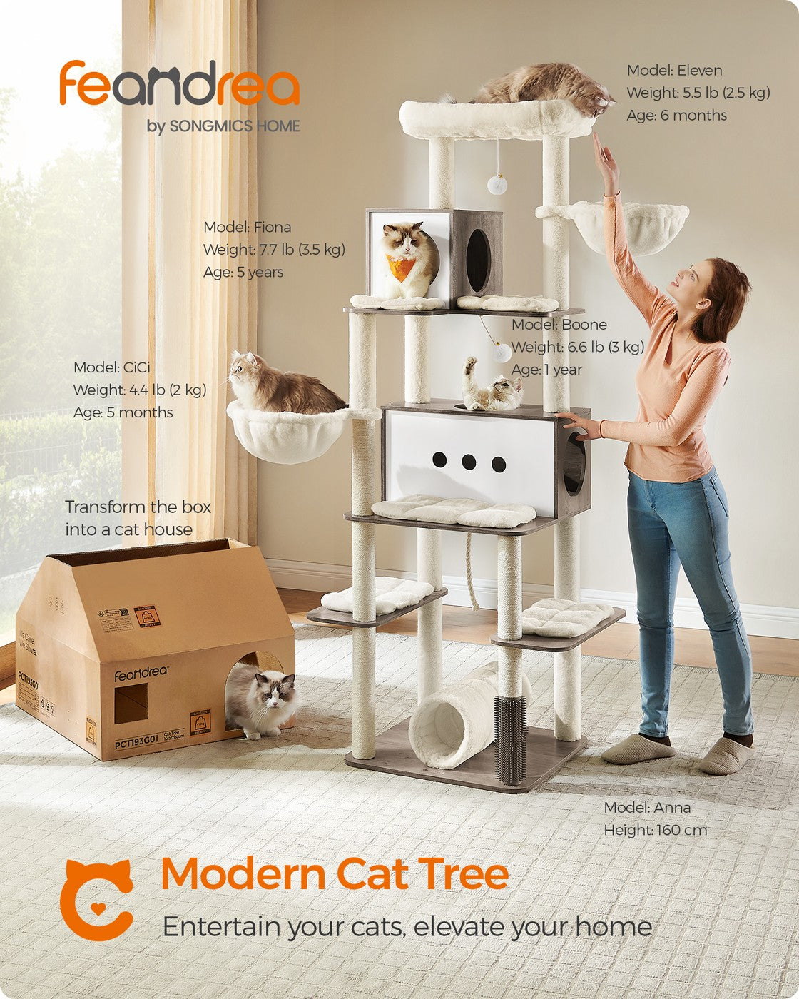 77.5-Inch Tall Modern Cat Tower for Large Indoor Cats - Heather Greige