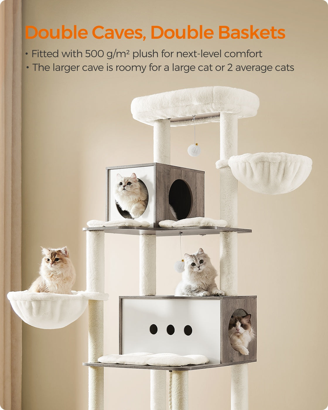 77.5-Inch Tall Modern Cat Tower for Large Indoor Cats - Heather Greige