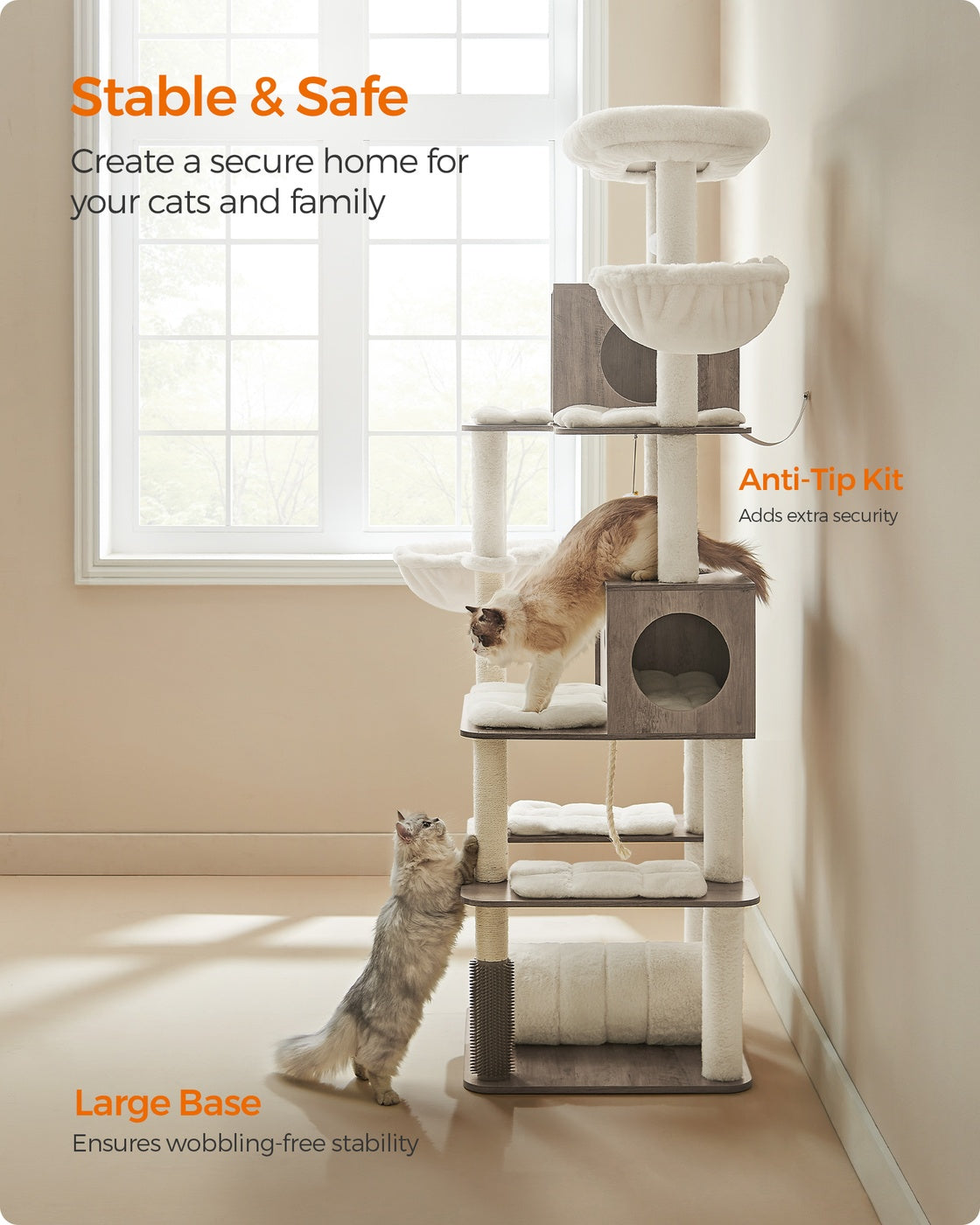 77.5-Inch Tall Modern Cat Tower for Large Indoor Cats - Heather Greige