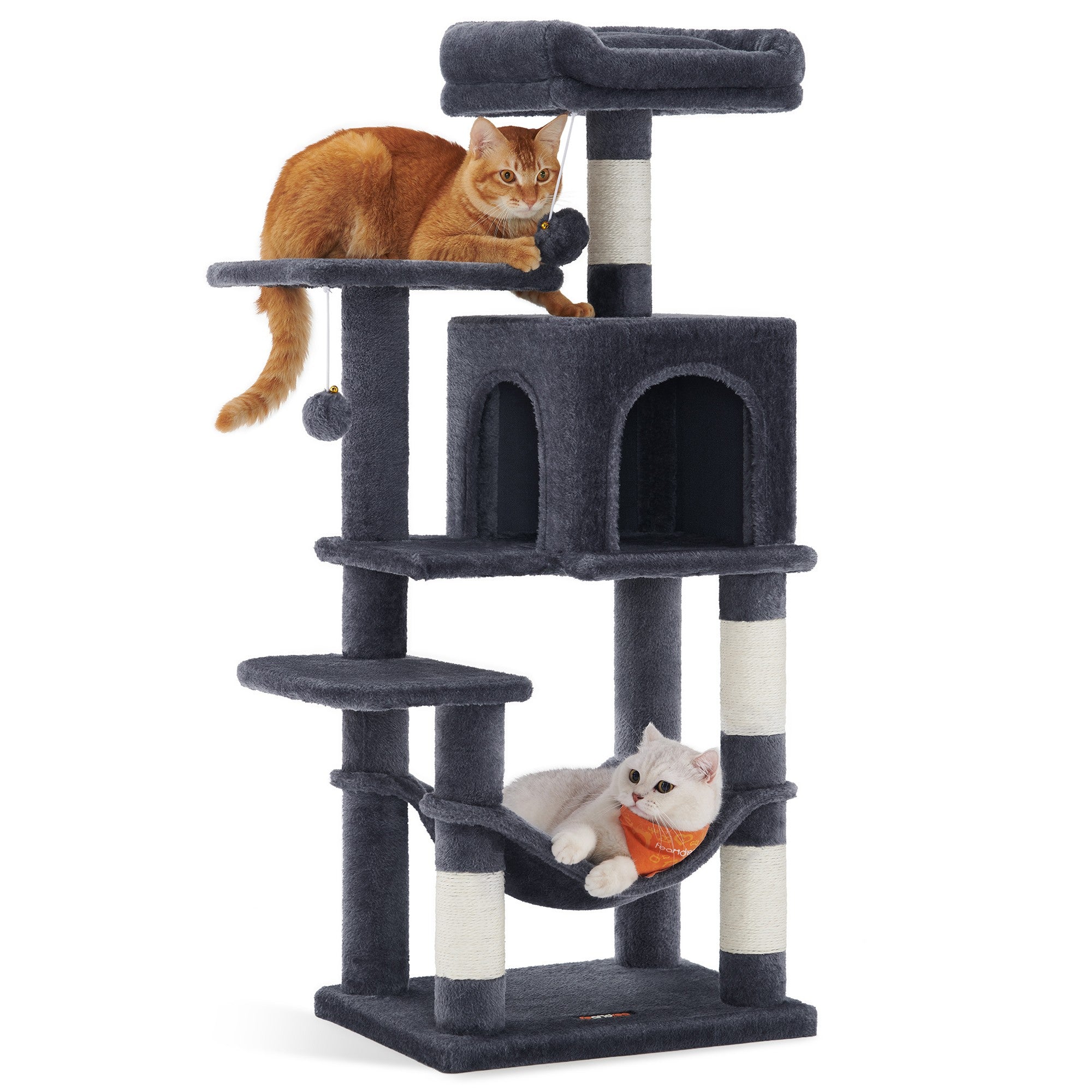 Cat Tree - 56.3-Inch Cat Tower for Indoor Cats - Multi-Level Cat Condo with 4 Scratching Posts Beige - Smoky Gray - 17.7"L x 13.8"W x 44.1"H