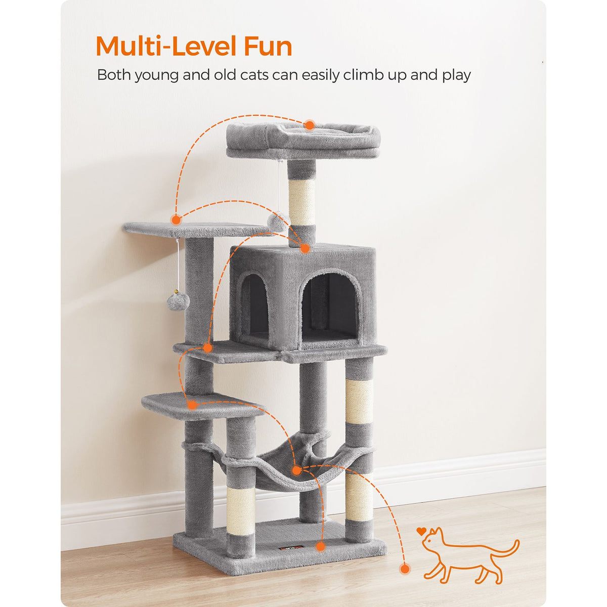 Cat Tree - Multi-Level Condo - 4 Scratching Posts - Hammock