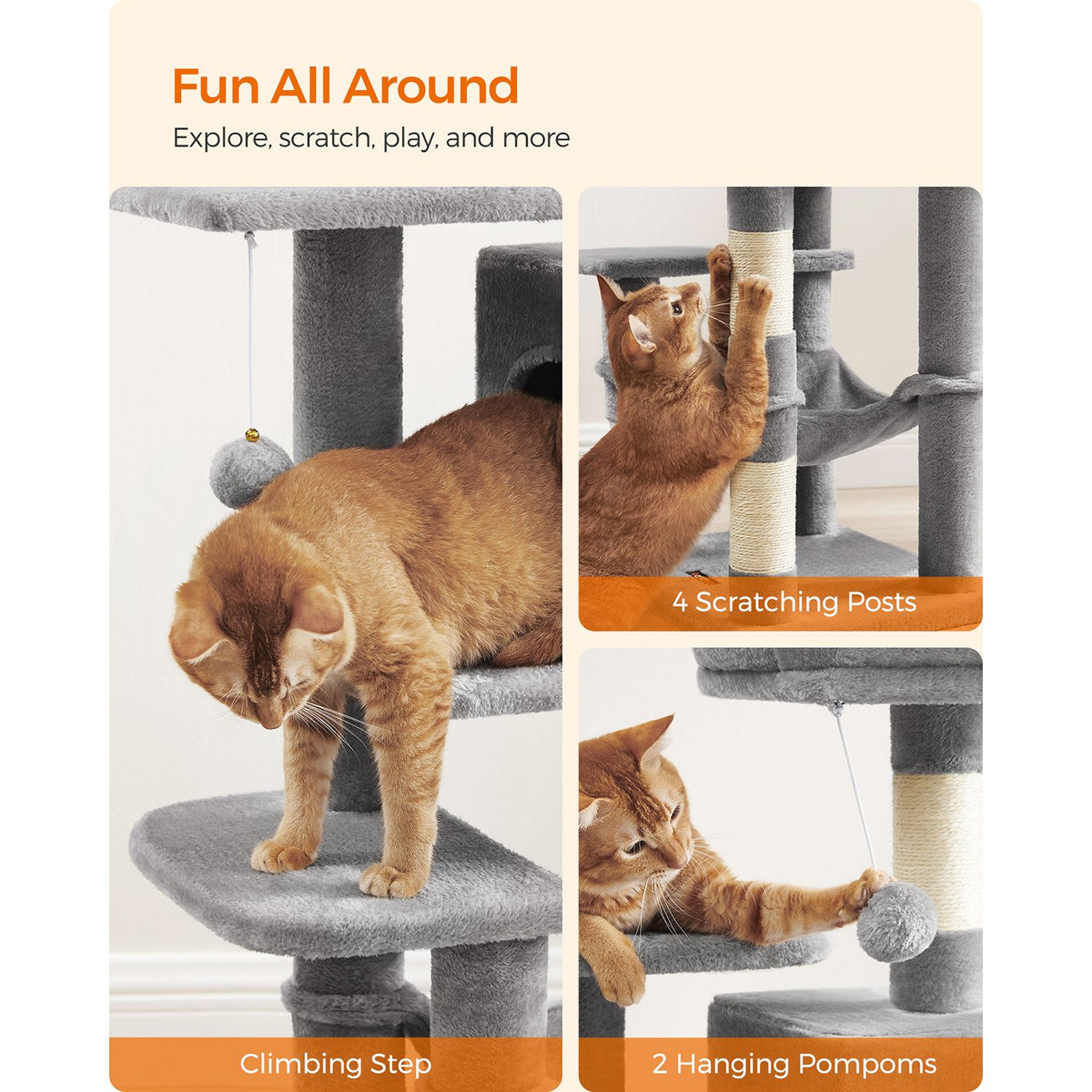 Cat Tree - Multi-Level Condo - 4 Scratching Posts - Hammock