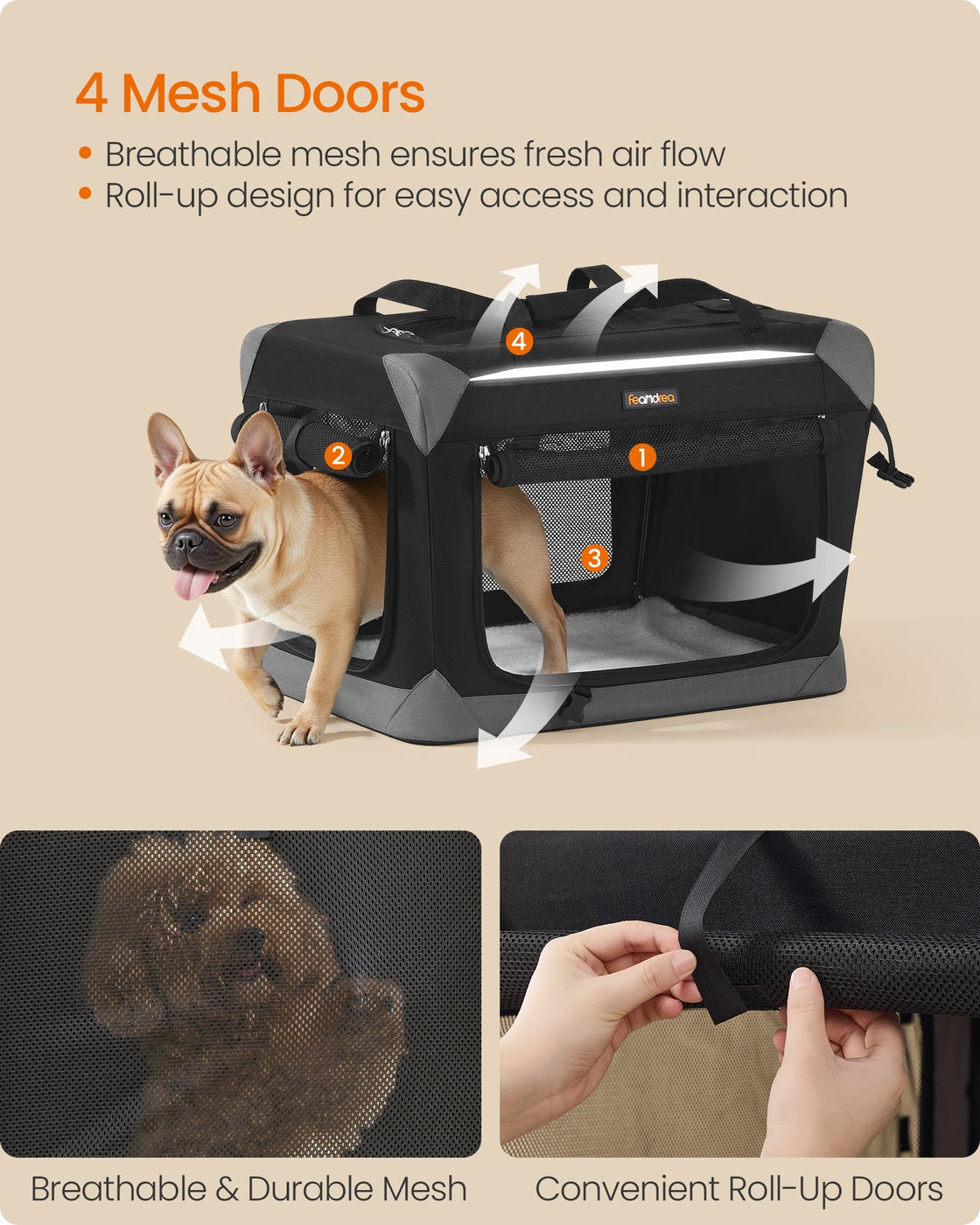 Collapsible Fabric Dog Crate - 24 Inch - Mesh Doors - Folds Flat For Travel