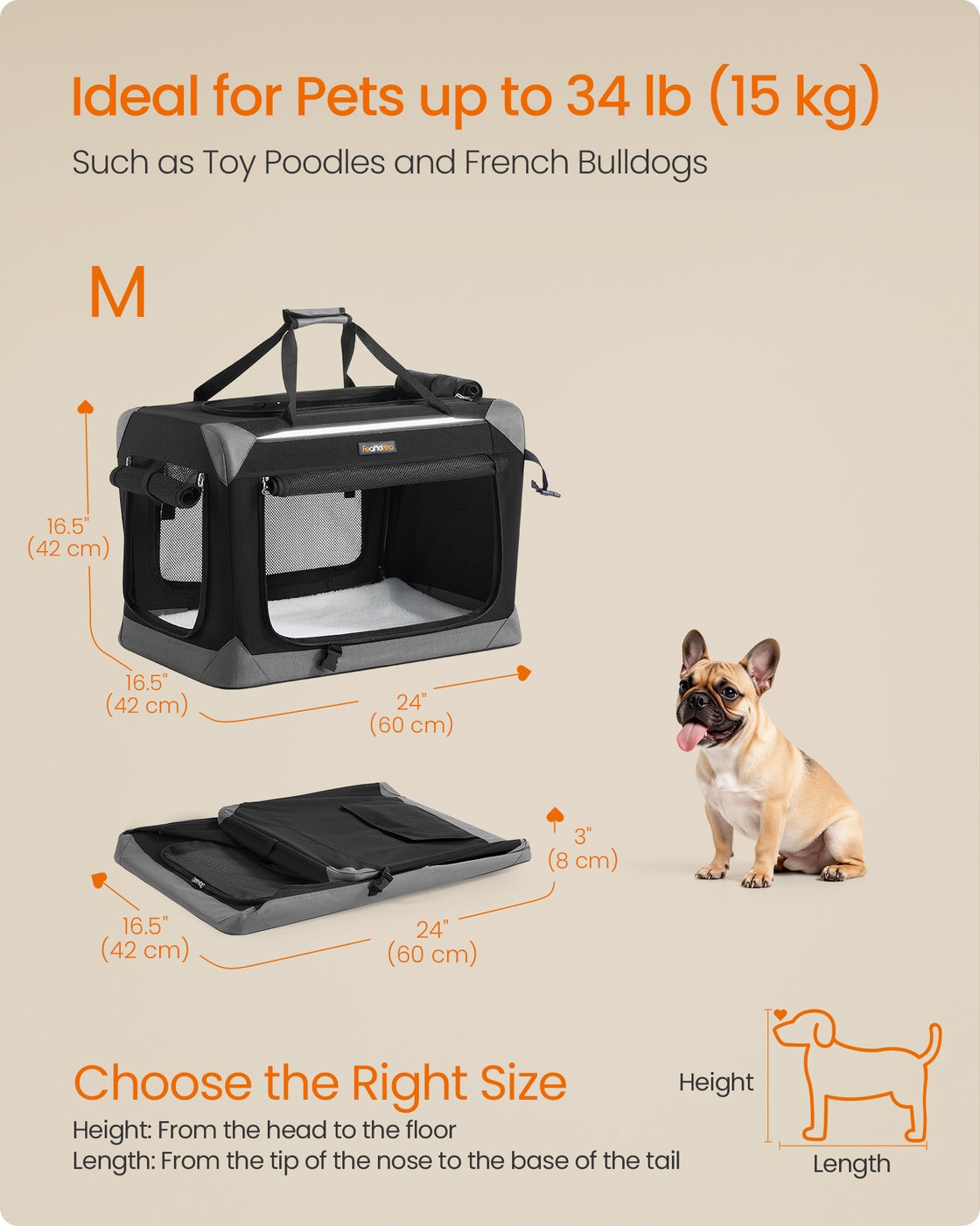 Collapsible Fabric Dog Crate - 24 Inch - Mesh Doors - Folds Flat For Travel