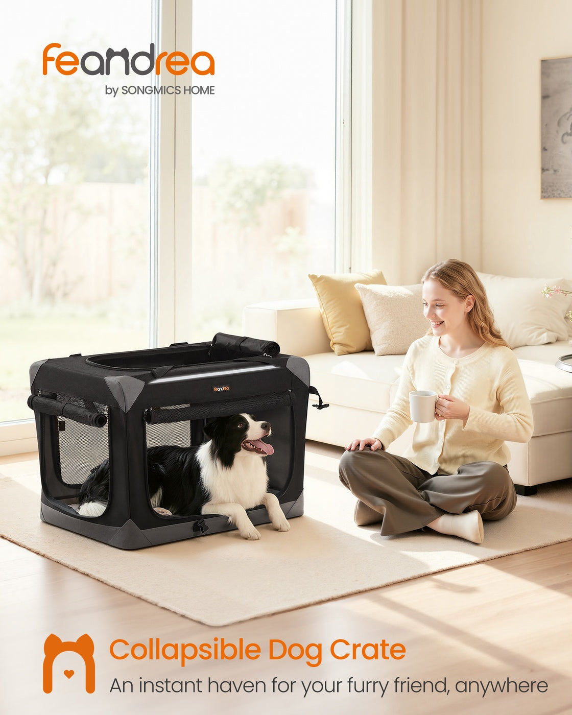 Collapsible Fabric Dog Crate - 30 Inch - Mesh Doors - Folds Flat For Travel