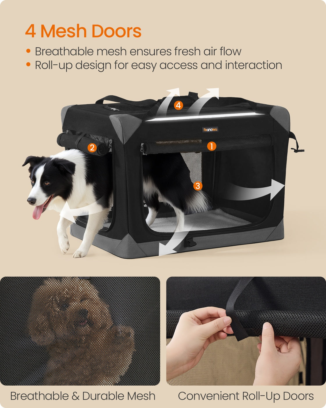 Collapsible Fabric Dog Crate - 30 Inch - Mesh Doors - Folds Flat For Travel