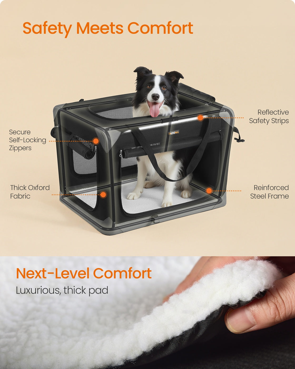 Collapsible Fabric Dog Crate - 30 Inch - Mesh Doors - Folds Flat For Travel