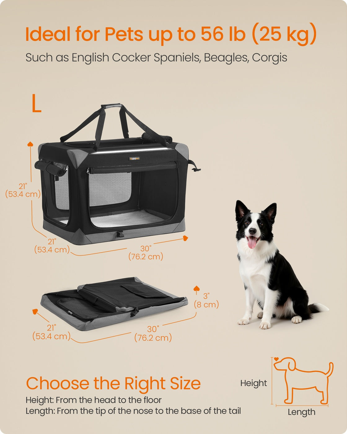 Collapsible Fabric Dog Crate - 30 Inch - Mesh Doors - Folds Flat For Travel