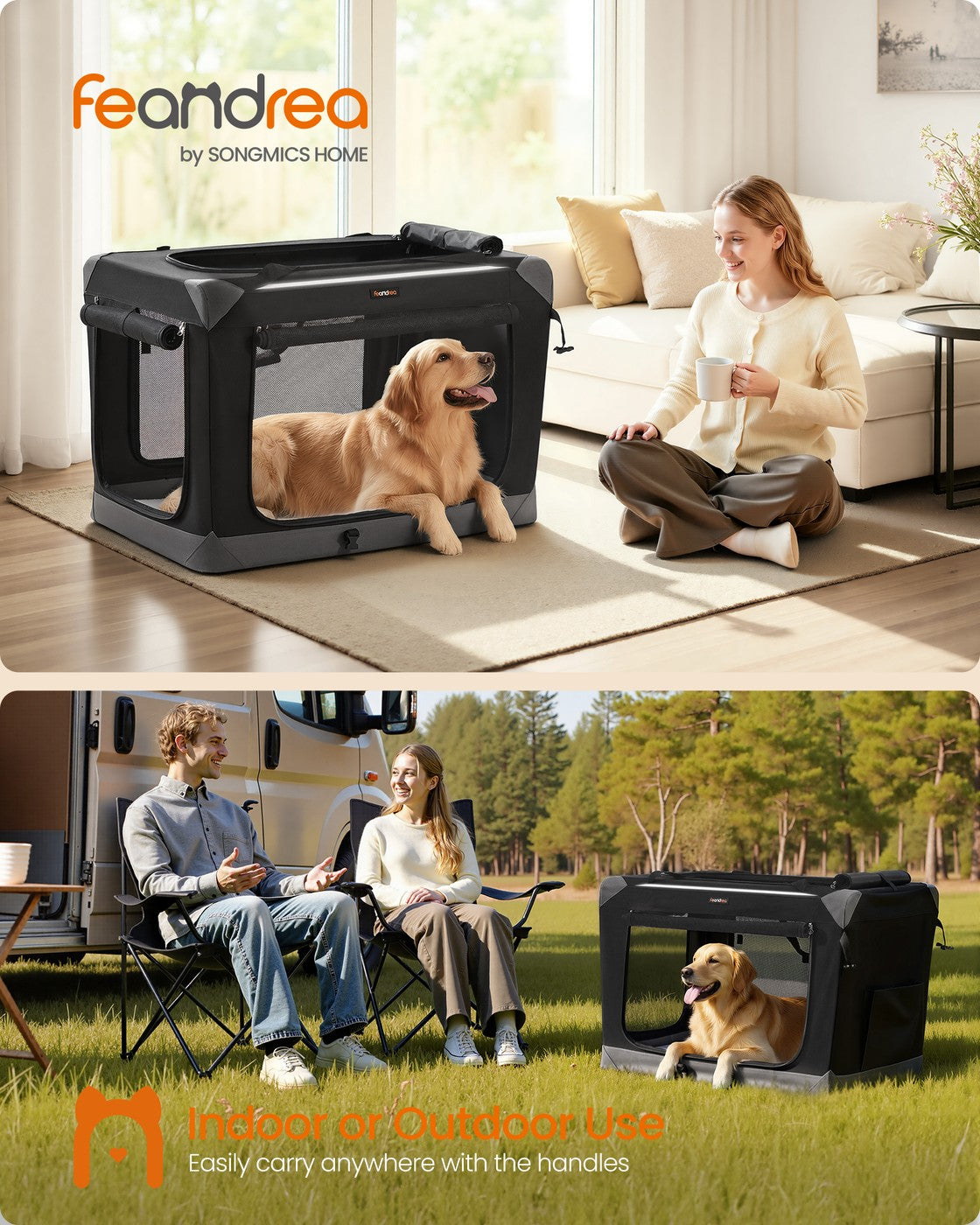 Collapsible Fabric Dog Crate - 36 Inch - Mesh Doors - Folds Flat For Travel