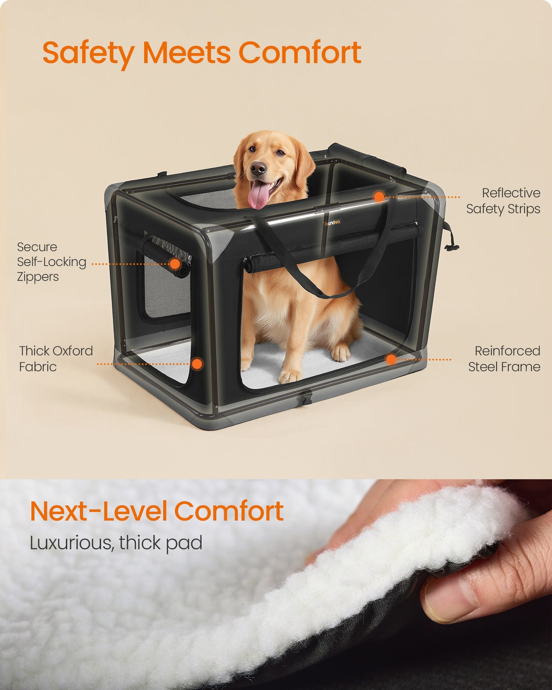Collapsible Fabric Dog Crate - 36 Inch - Mesh Doors - Folds Flat For Travel
