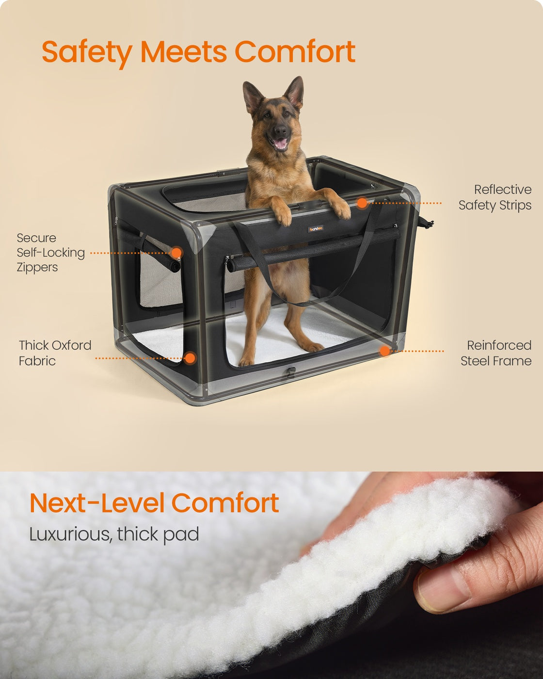 Collapsible Fabric Dog Crate - 42 Inch - Mesh Doors - Folds Flat For Travel