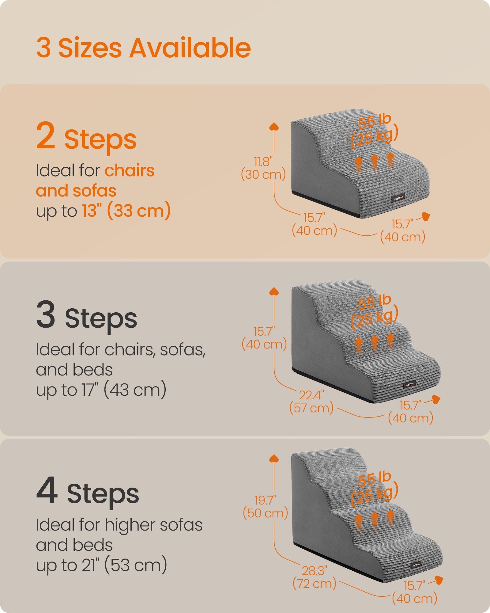 2-Step Dog Stairs - Dove Gray