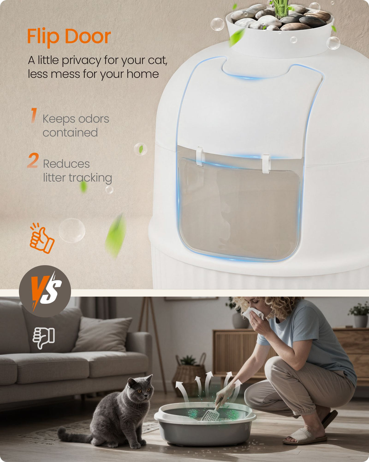 Cat Litter Box Enclosure - Artificial Plant Design - PP Plastic