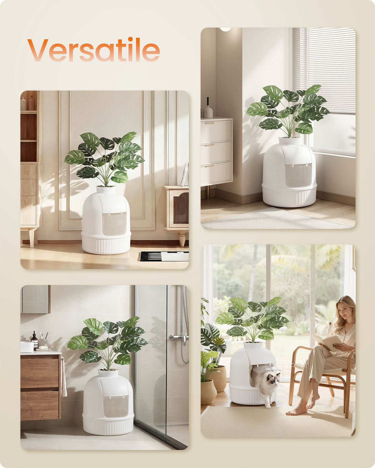 Cat Litter Box Enclosure - Artificial Plant Design - PP Plastic