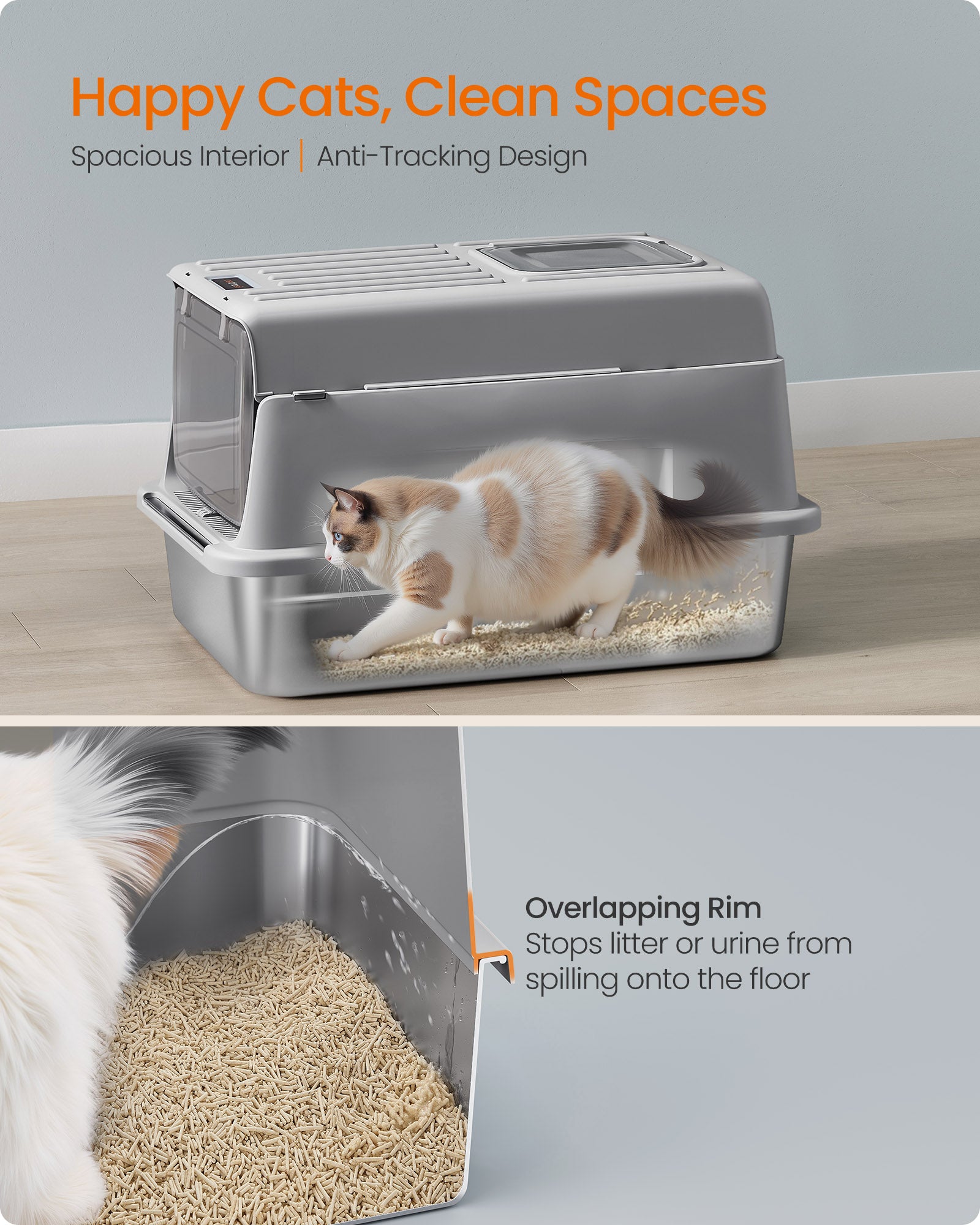 Stainless Steel Cat Litter Box with Flip Lid