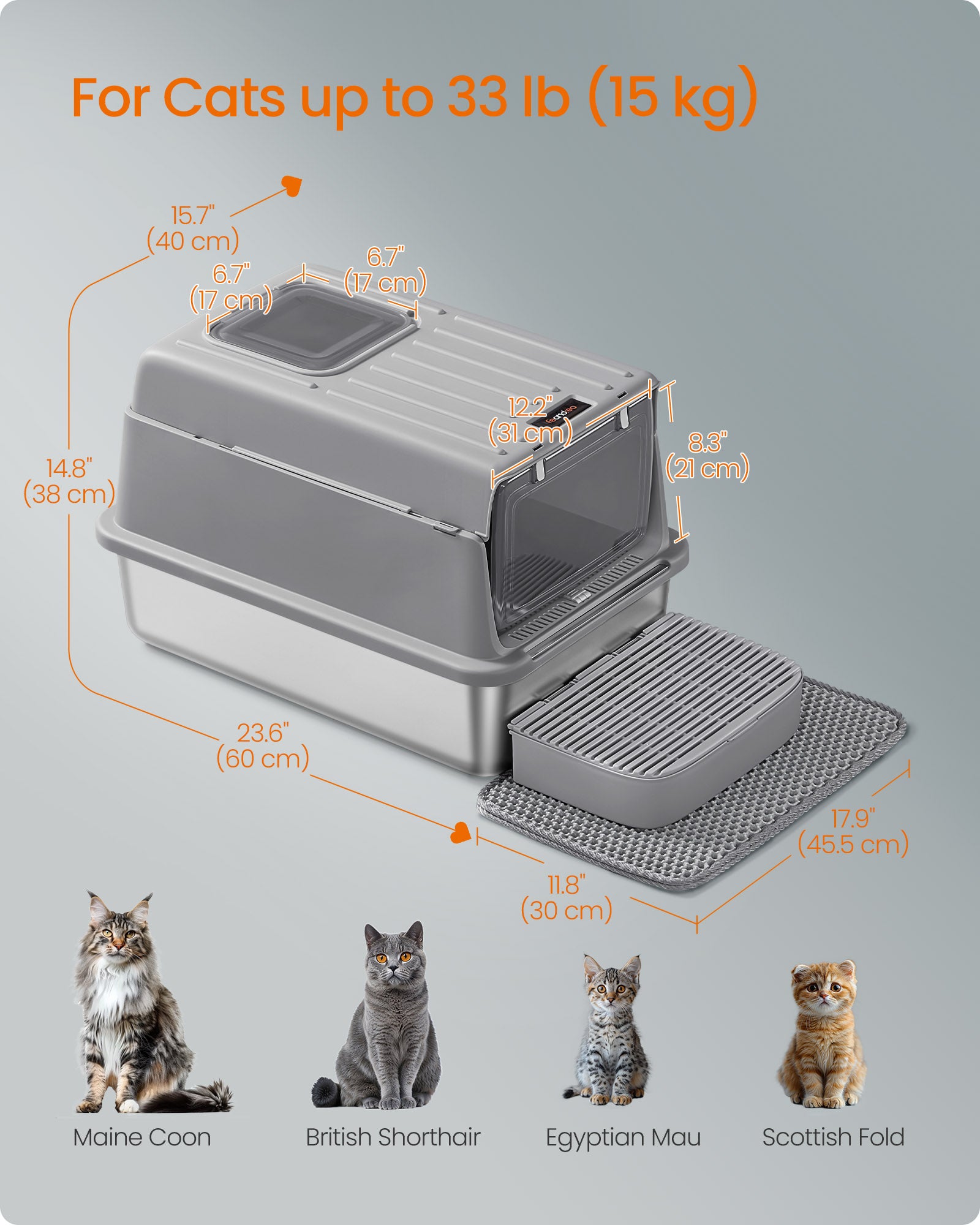 Stainless Steel Cat Litter Box with Flip Lid