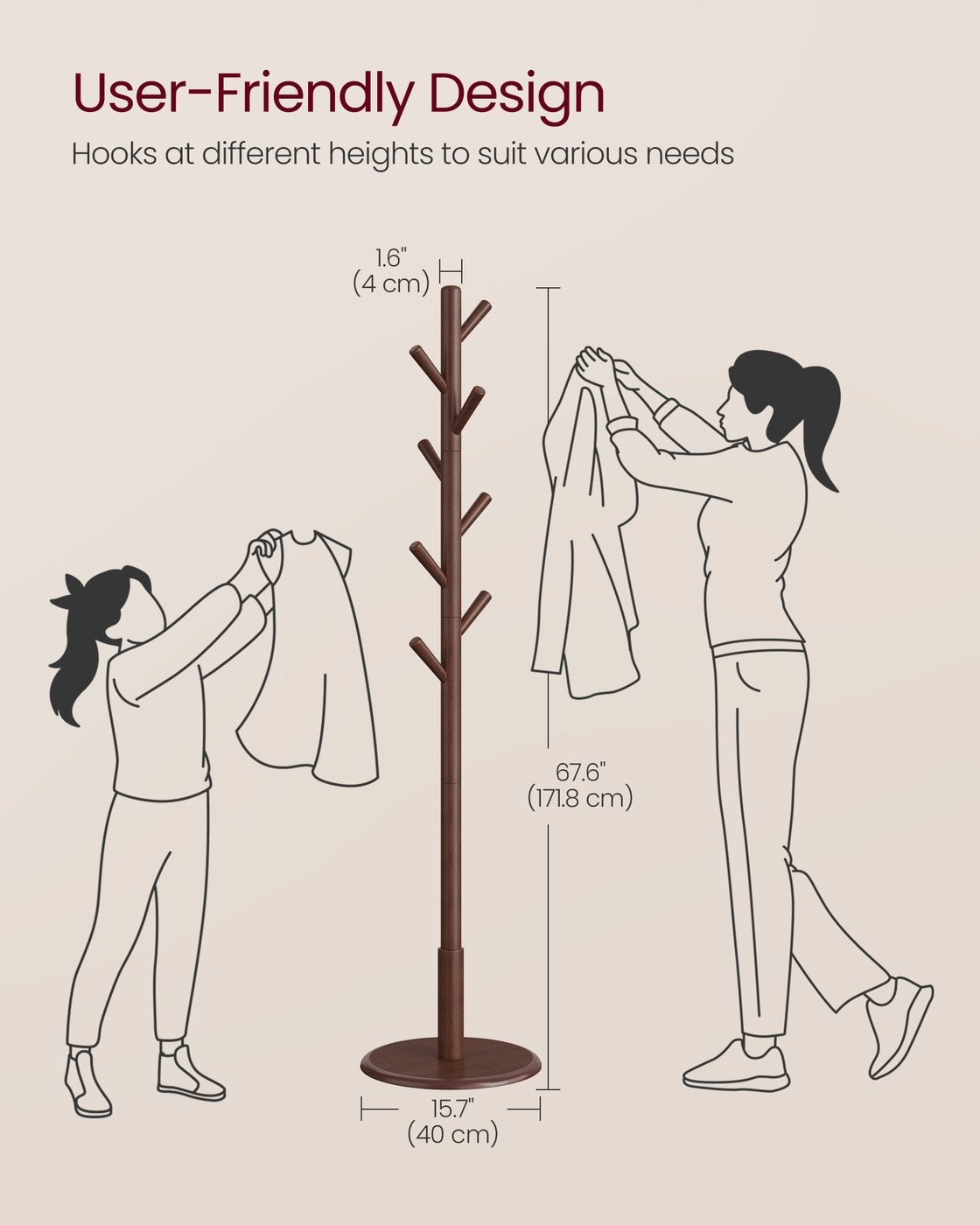 Solid Wood Coat Rack with 8 Hooks Caramel Brown