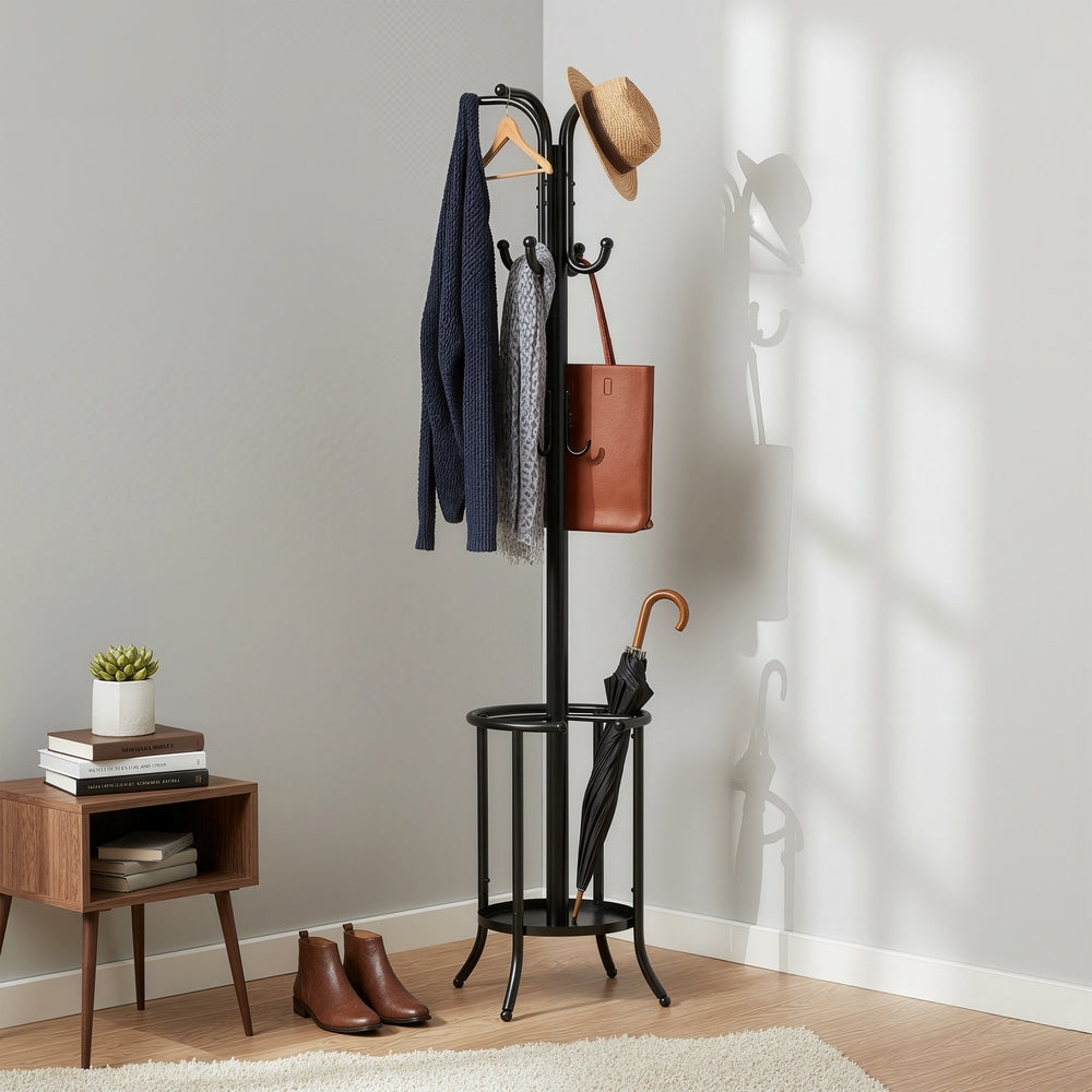 Metal Coat Rack Stand with Umbrella Holder for Entryway and Hall