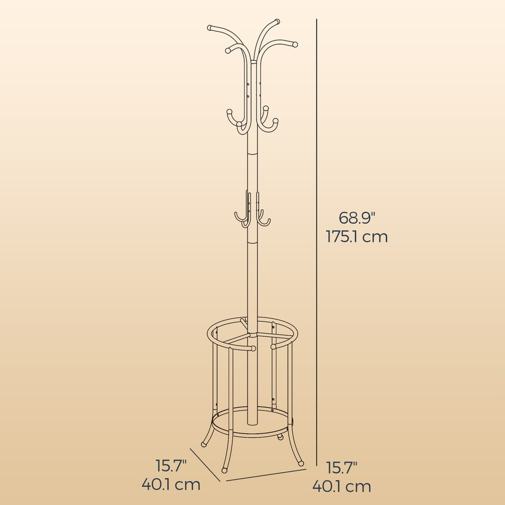 Metal Coat Rack Stand with Umbrella Holder for Entryway and Hall