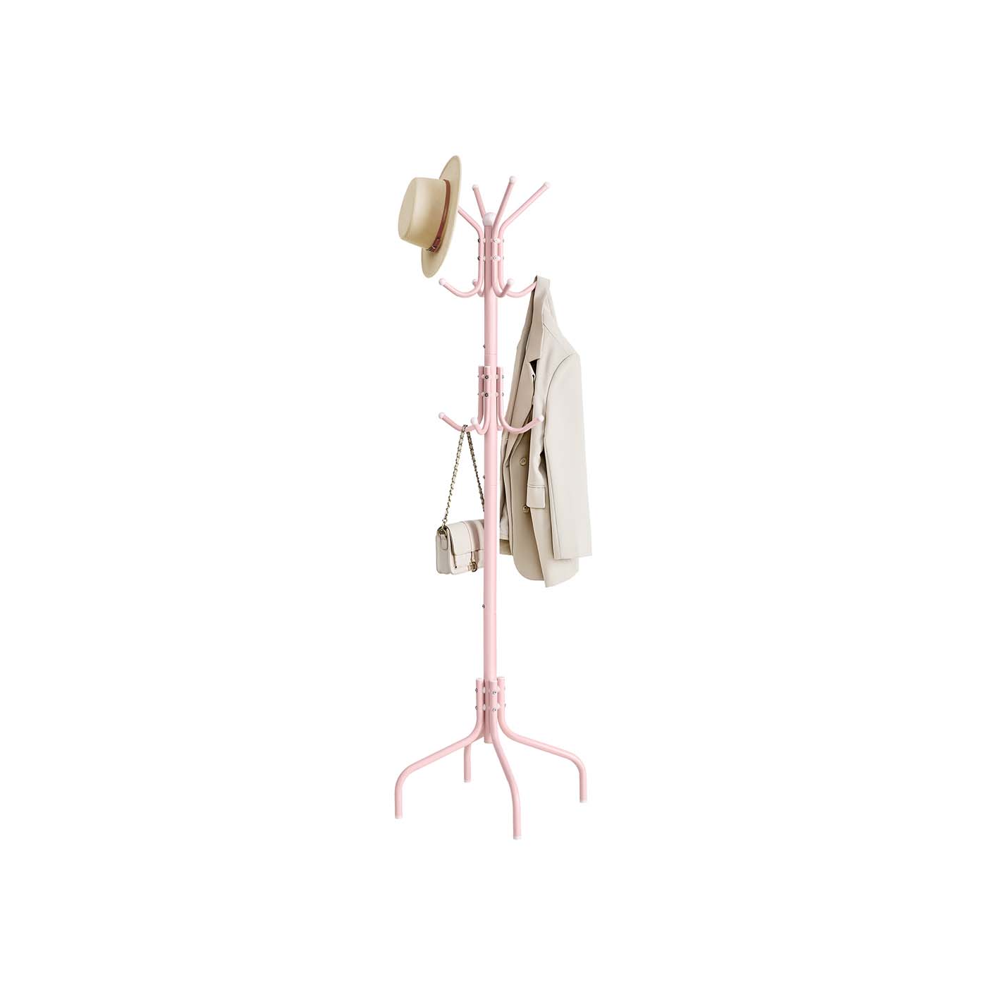 Coat Rack Freestanding with 12 Hooks and 4 Legs - Jelly Pink