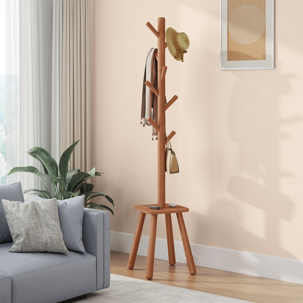Tall Freestanding Coat Rack with Hooks and Shelf for Entryway