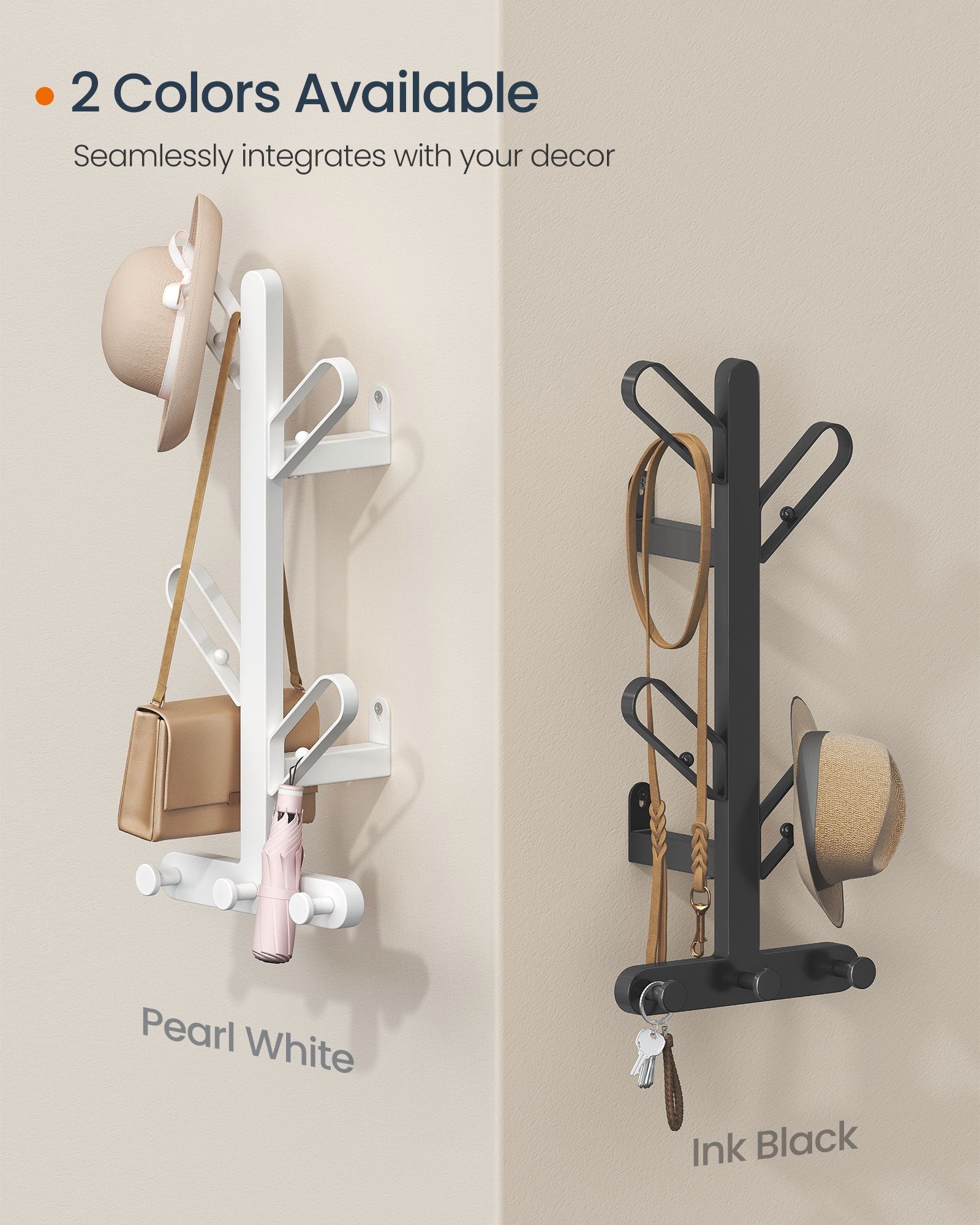 Wall-Mounted Coat Rack with 7 Hooks - Ball Tips - Ink Black