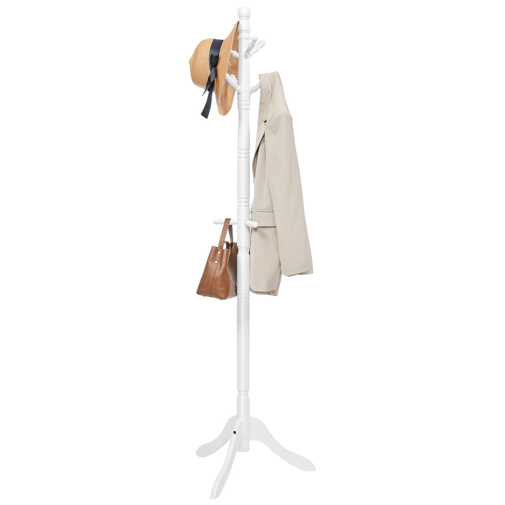 Solid Wood Coat Rack and Stand with 10 Hooks - Cloud White