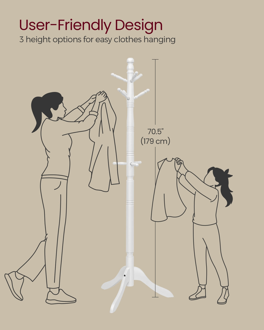 Solid Wood Coat Rack and Stand - 10 Hooks