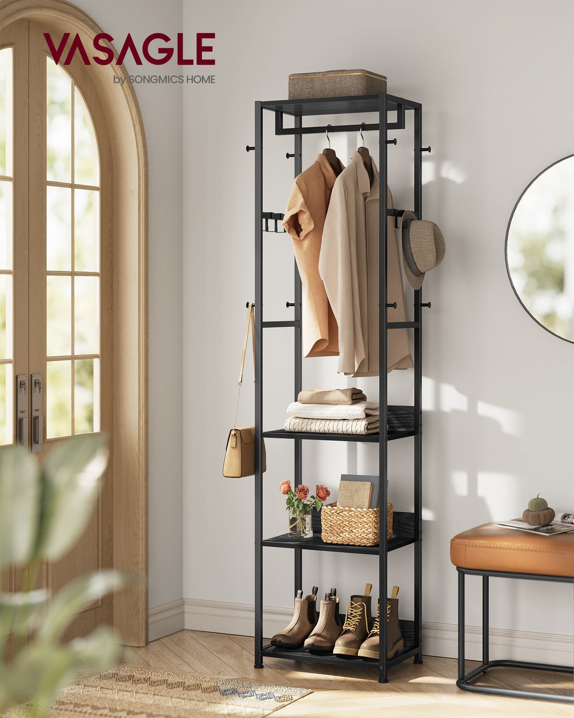 Freestanding Hall Tree - 71 Inch - Shelves And Hanging Rail