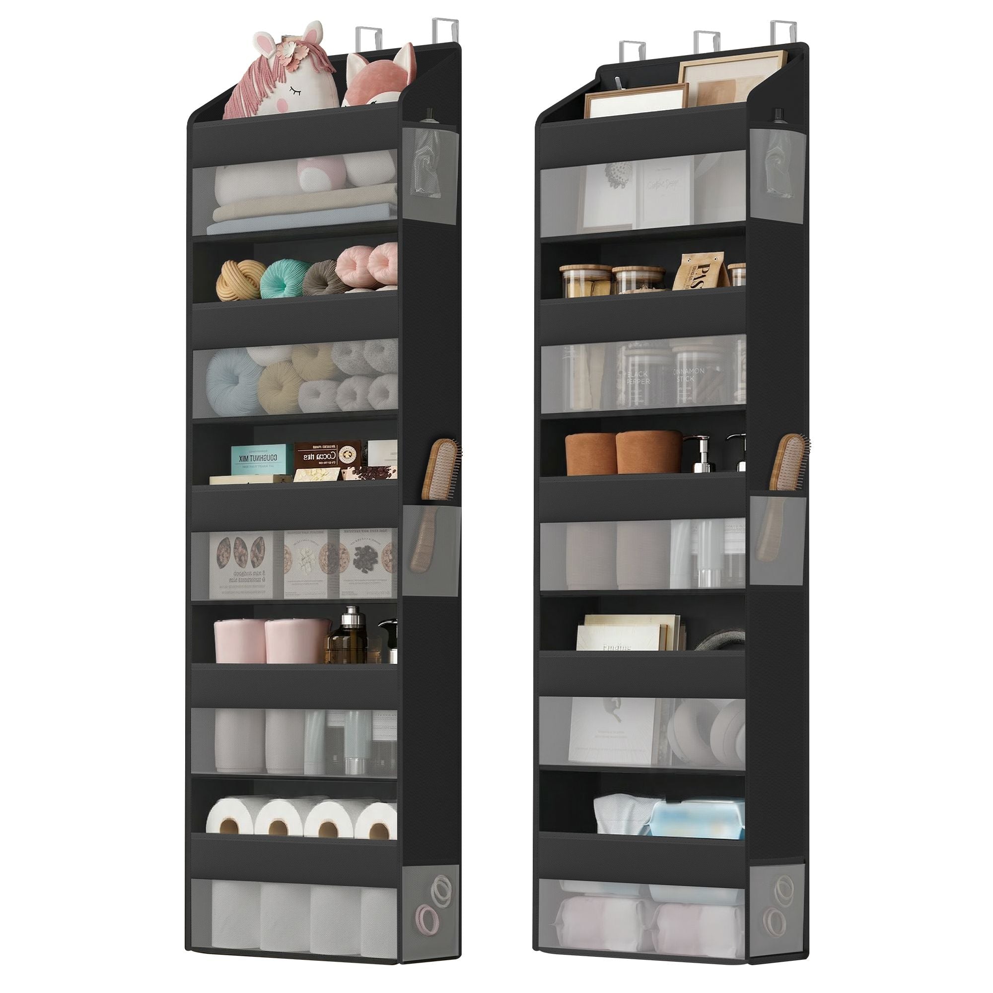 Over-the-Door Organizer - 2 Pack 5-Tier Door Hanging Storage Shelf - Heavy-Duty Closet Hanging Organizer Foldable - Transparent - Pockets - Metal Hooks - Ink Black URDH011BH01 - Ink Black