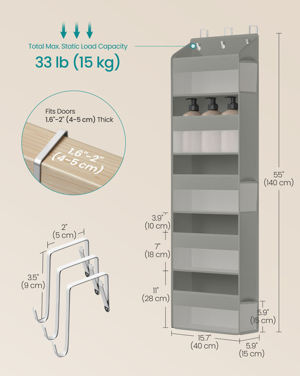 Over-the-Door Organizer - 5-Tier - Heavy-Duty - Foldable - Pack of 2