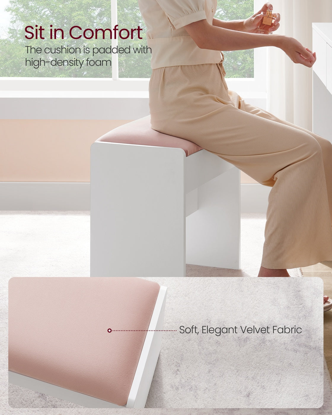 Velvet Vanity Stool With Storage