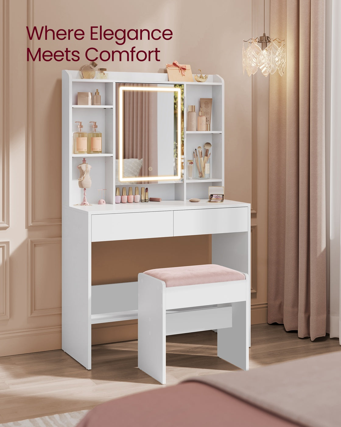Velvet Vanity Stool With Storage