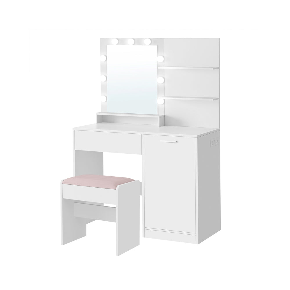 Vanity Desk with Mirror and Lights - White Tall Mirror